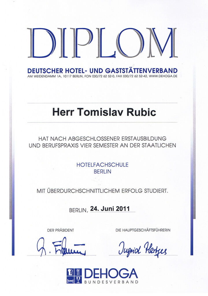 Diplom Tomislav Rubic.
