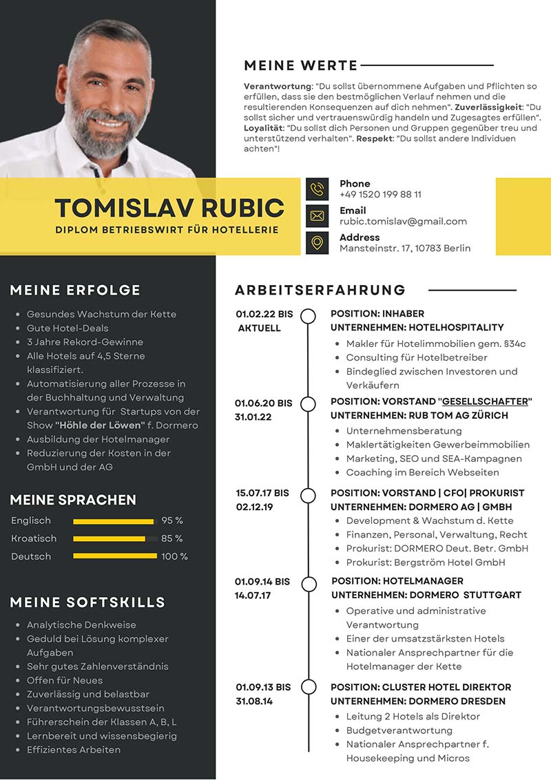 Lebenslauf Tomislav Rubic Seite 1